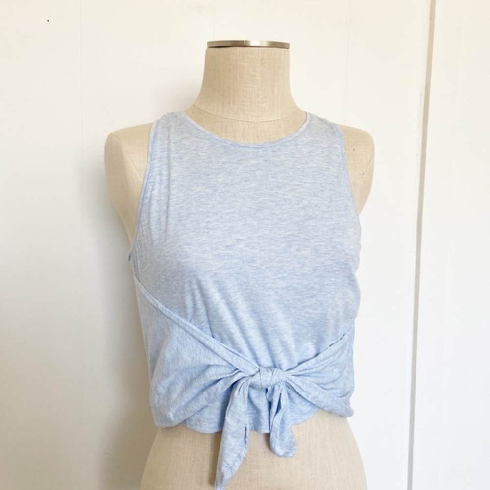 Club Monaco Jersey Tie Front Tank Light‎ Blue Heather High Neck Medium